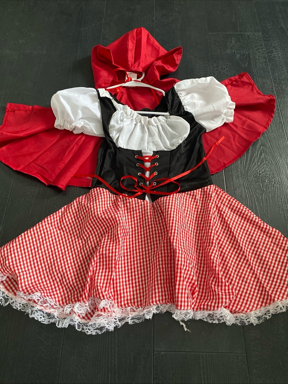 Little Red Riding Hood Costume Dress Size S Petite Includes Hooded Cape